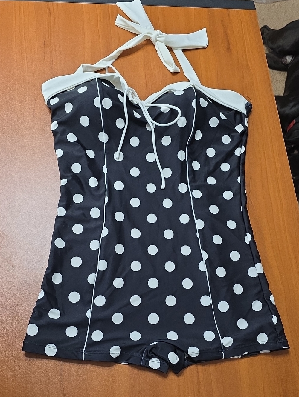 Polka Dot Black & White Halter Women's One-Piece